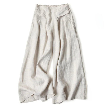Mujer Pantalón de Pierna Ancha con Cintura Elástica y Pliegues Frontales-Pants for women-Casaluzia