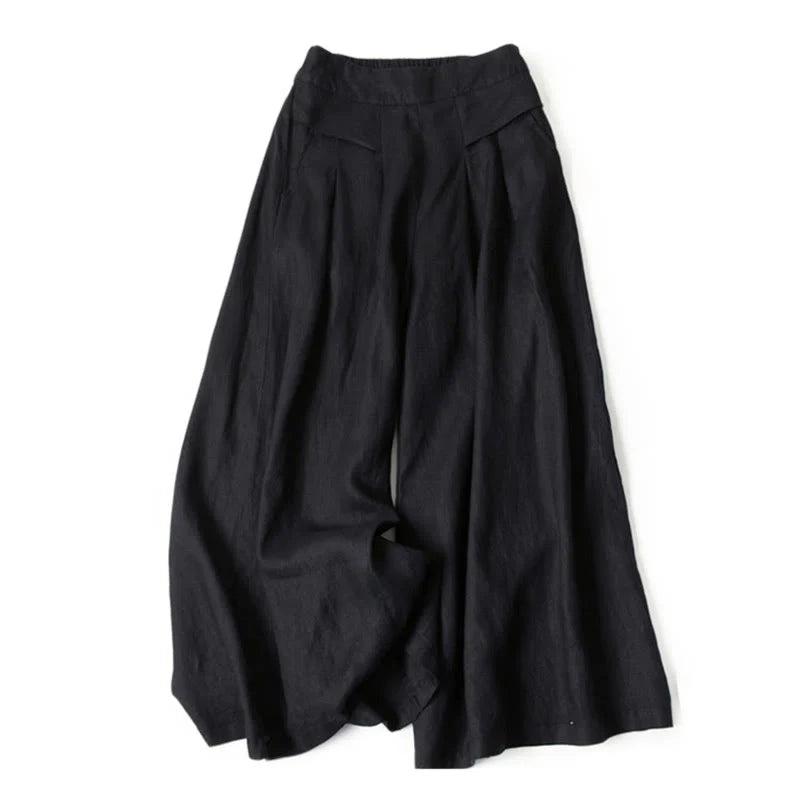 Mujer Pantalón de Pierna Ancha con Cintura Elástica y Pliegues Frontales-Pants for women-Casaluzia
