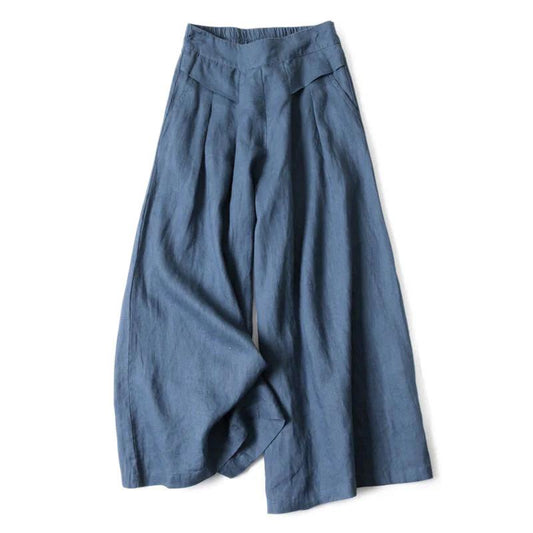 Mujer Pantalón de Pierna Ancha con Cintura Elástica y Pliegues Frontales-Pants for women-Casaluzia