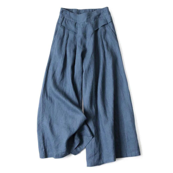 Mujer Pantalón de Pierna Ancha con Cintura Elástica y Pliegues Frontales