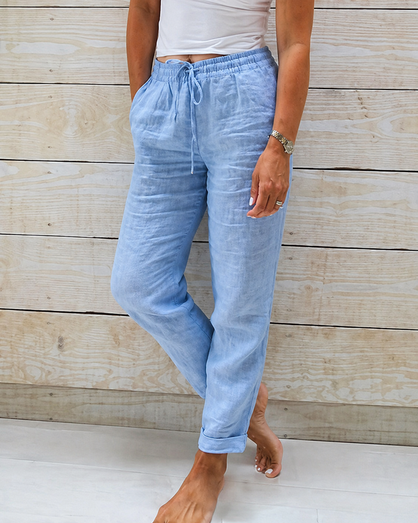 Mujer Pantalón de pierna recta con cintura elástica y cordón-Pants for women-Casaluzia