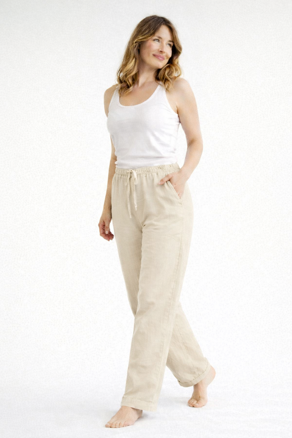 Mujer Pantalón de pierna recta con cintura elástica y cordón-Pants for women-Casaluzia