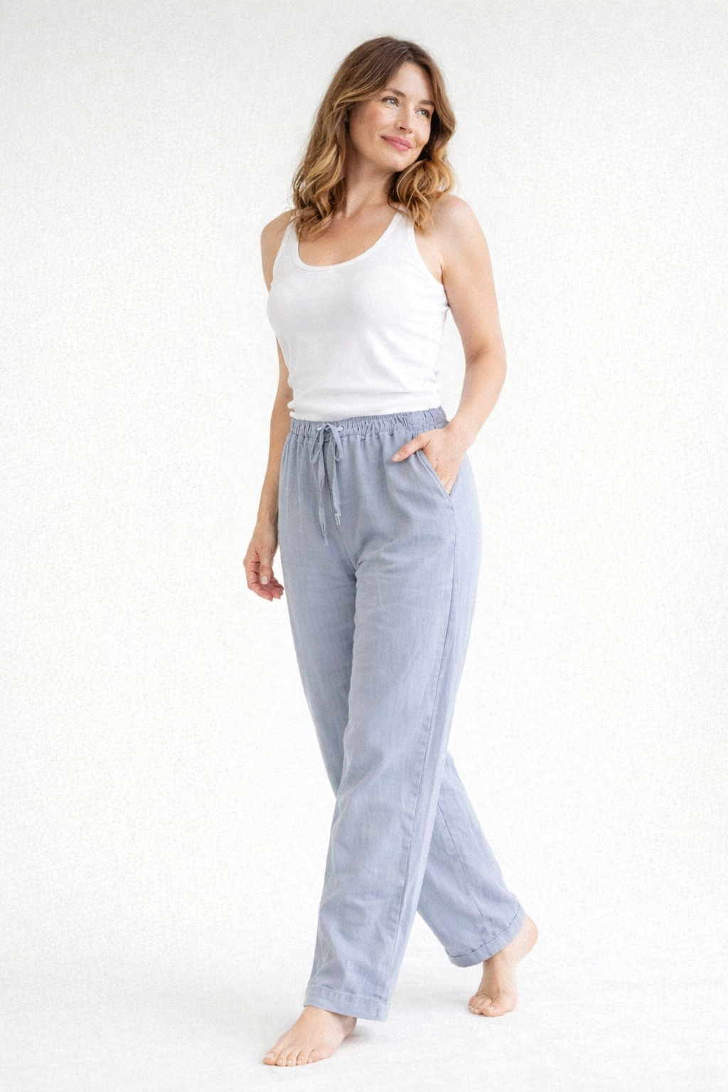 Mujer Pantalón de pierna recta con cintura elástica y cordón-Pants for women-Casaluzia