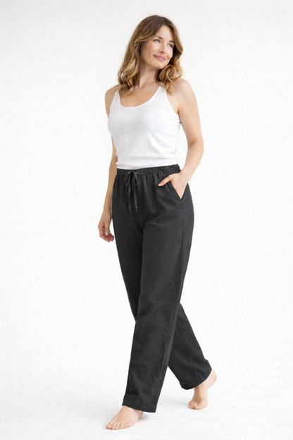 Mujer Pantalón de pierna recta con cintura elástica y cordón-Pants for women-Casaluzia
