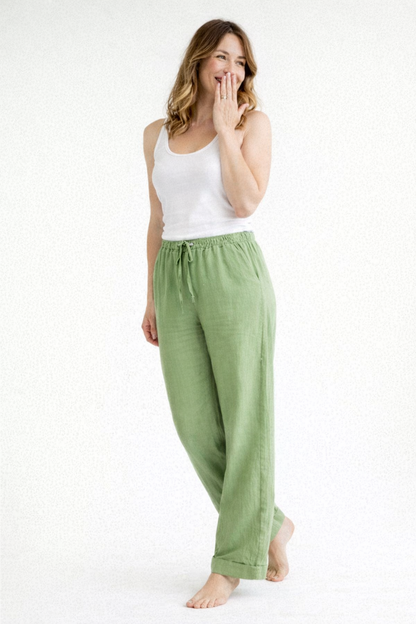 Mujer Pantalón de pierna recta con cintura elástica y cordón-Pants for women-Casaluzia