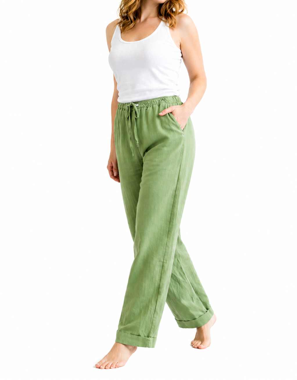 Mujer Pantalón de pierna recta con cintura elástica y cordón-Pants for women-Casaluzia