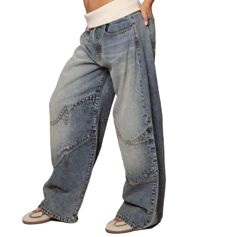 Mujer pantalón vaquero de pierna ancha con diseño de paneles y cintura elástica-Pants for women-Casaluzia