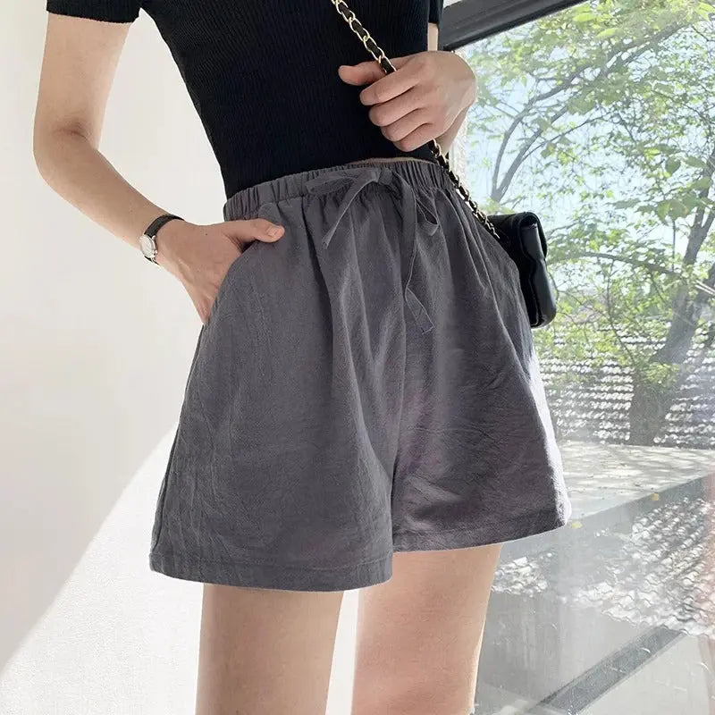 Mujer Pantalones cortos con cintura elástica y cordón ajustable-Shorts for women-Casaluzia