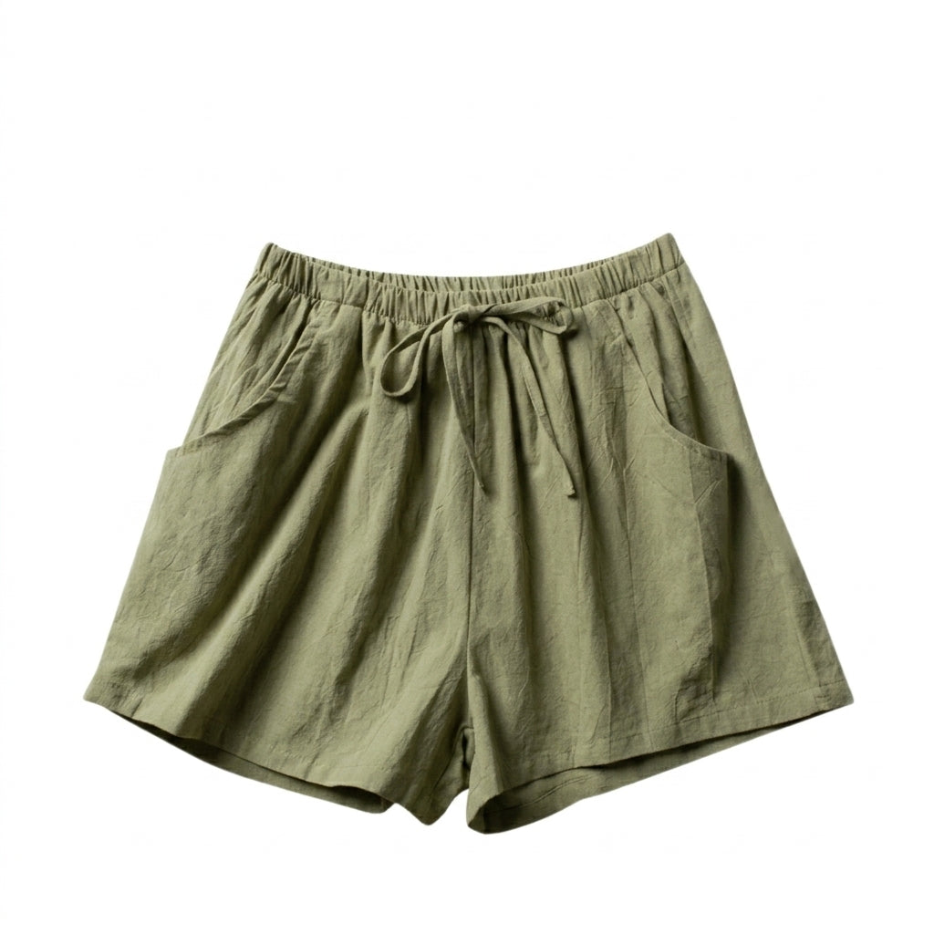 Mujer Pantalones cortos con cintura elástica y cordón ajustable-Shorts for women-Casaluzia