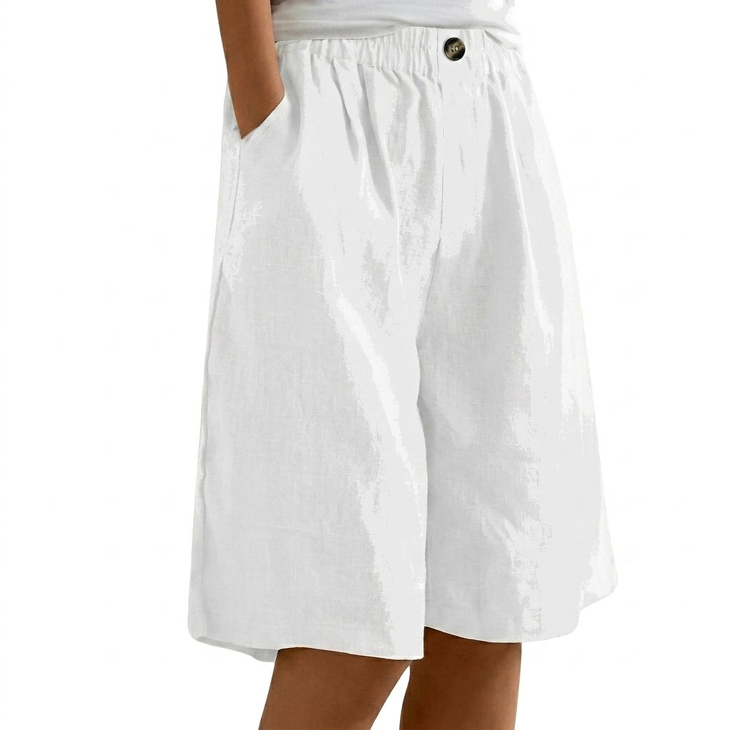 Mujer Pantalones Cortos con Cintura Elástica y Pernera Ancha y Botón-Shorts for women-Casaluzia