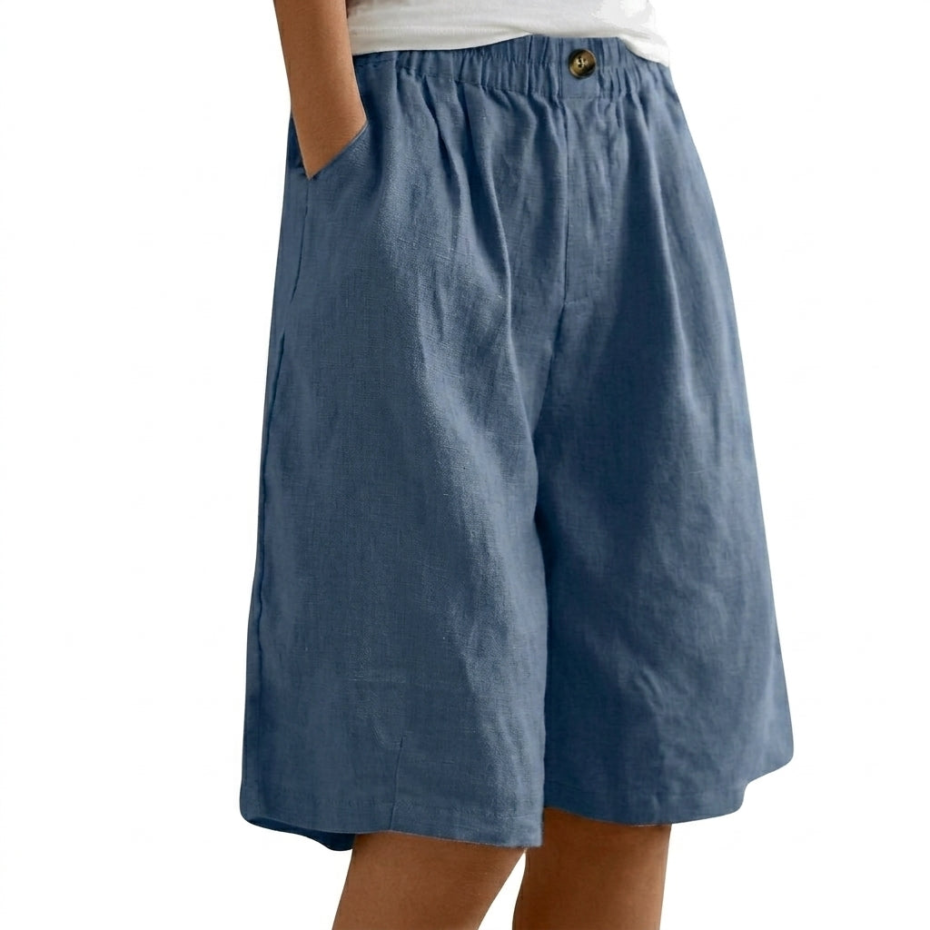 Mujer Pantalones Cortos con Cintura Elástica y Pernera Ancha y Botón-Shorts for women-Casaluzia