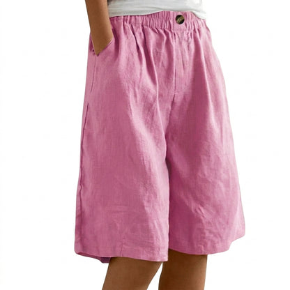 Mujer Pantalones Cortos con Cintura Elástica y Pernera Ancha y Botón-Shorts for women-Casaluzia