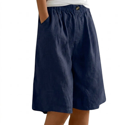 Mujer Pantalones Cortos con Cintura Elástica y Pernera Ancha y Botón-Shorts for women-Casaluzia