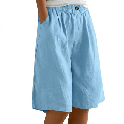 Mujer Pantalones Cortos con Cintura Elástica y Pernera Ancha y Botón-Shorts for women-Casaluzia