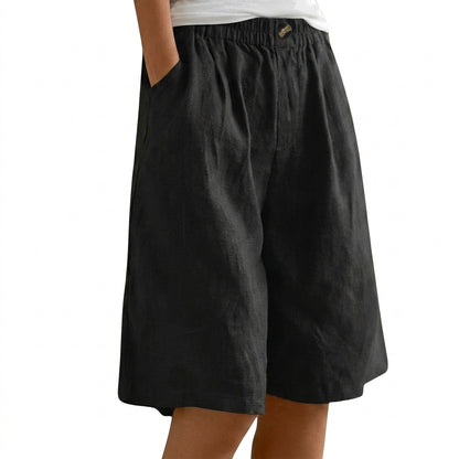 Mujer Pantalones Cortos con Cintura Elástica y Pernera Ancha y Botón-Shorts for women-Casaluzia