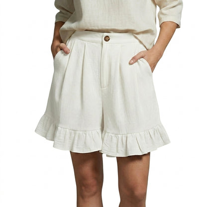 Mujer Pantalones Cortos de Talle Alto con Pliegues y Bajo con Volante-Shorts for women-Casaluzia