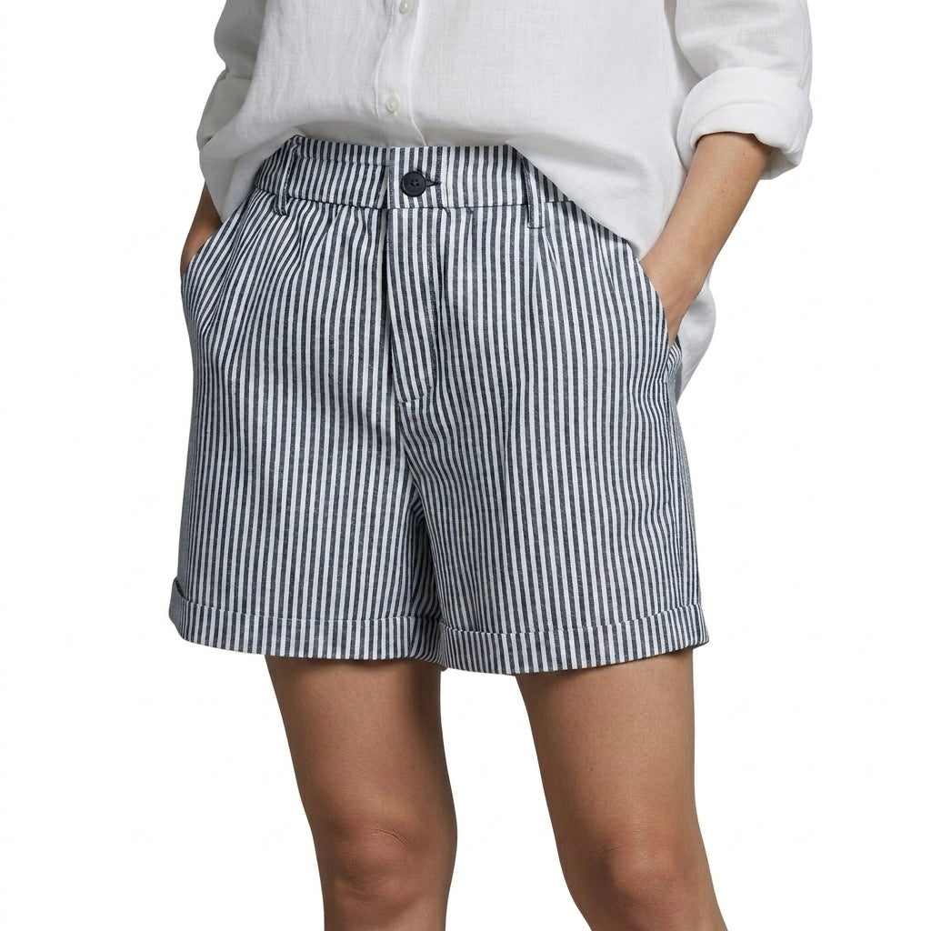 Mujer Pantalones cortos de talle alto con rayas verticales y dobladillo vuelto-Shorts for men-Casaluzia