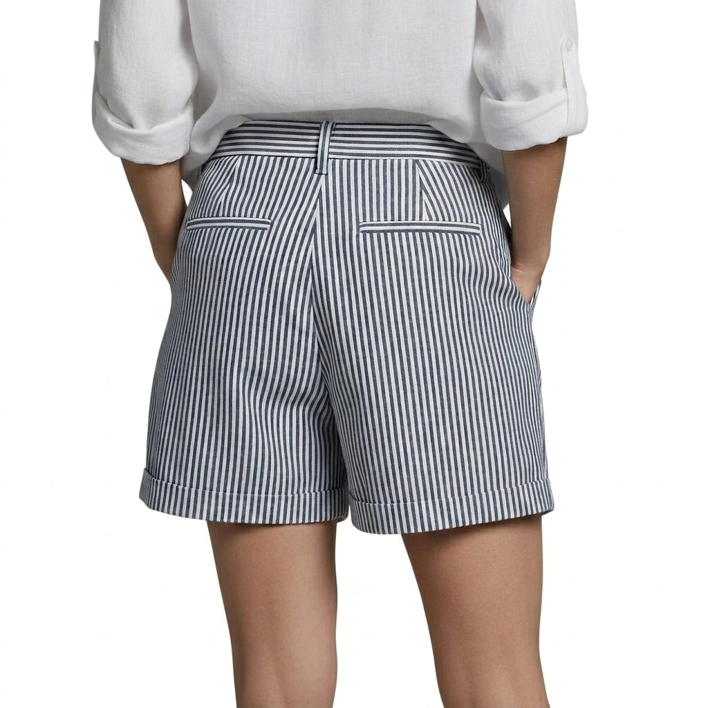 Mujer Pantalones cortos de talle alto con rayas verticales y dobladillo vuelto-Shorts for men-Casaluzia