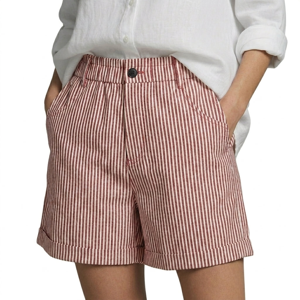 Mujer Pantalones cortos de talle alto con rayas verticales y dobladillo vuelto-Shorts for men-Casaluzia