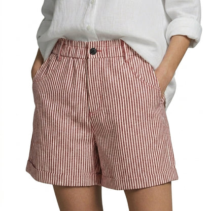 Mujer Pantalones cortos de talle alto con rayas verticales y dobladillo vuelto-Shorts for men-Casaluzia