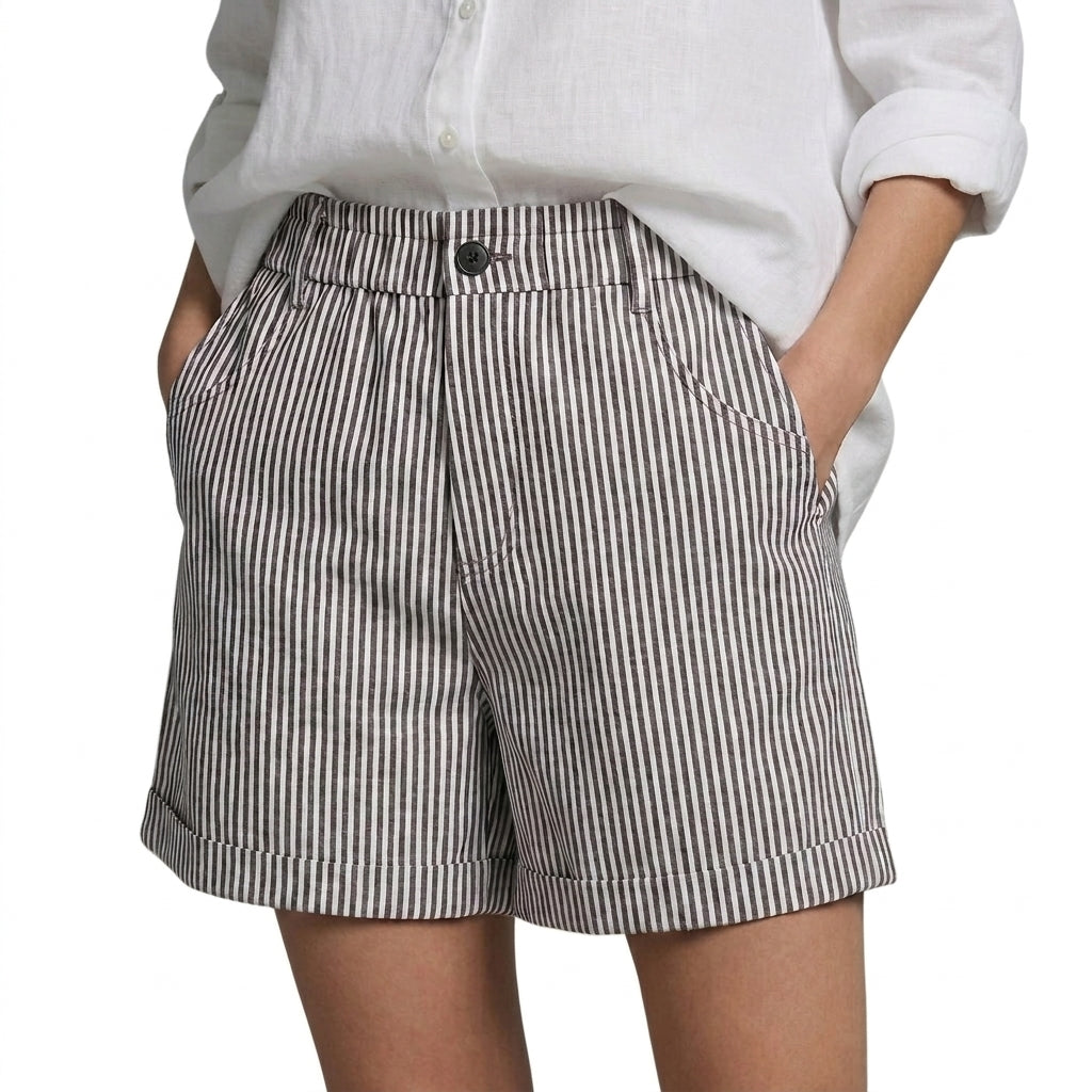 Mujer Pantalones cortos de talle alto con rayas verticales y dobladillo vuelto-Shorts for men-Casaluzia