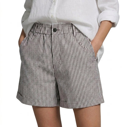 Mujer Pantalones cortos de talle alto con rayas verticales y dobladillo vuelto-Shorts for men-Casaluzia