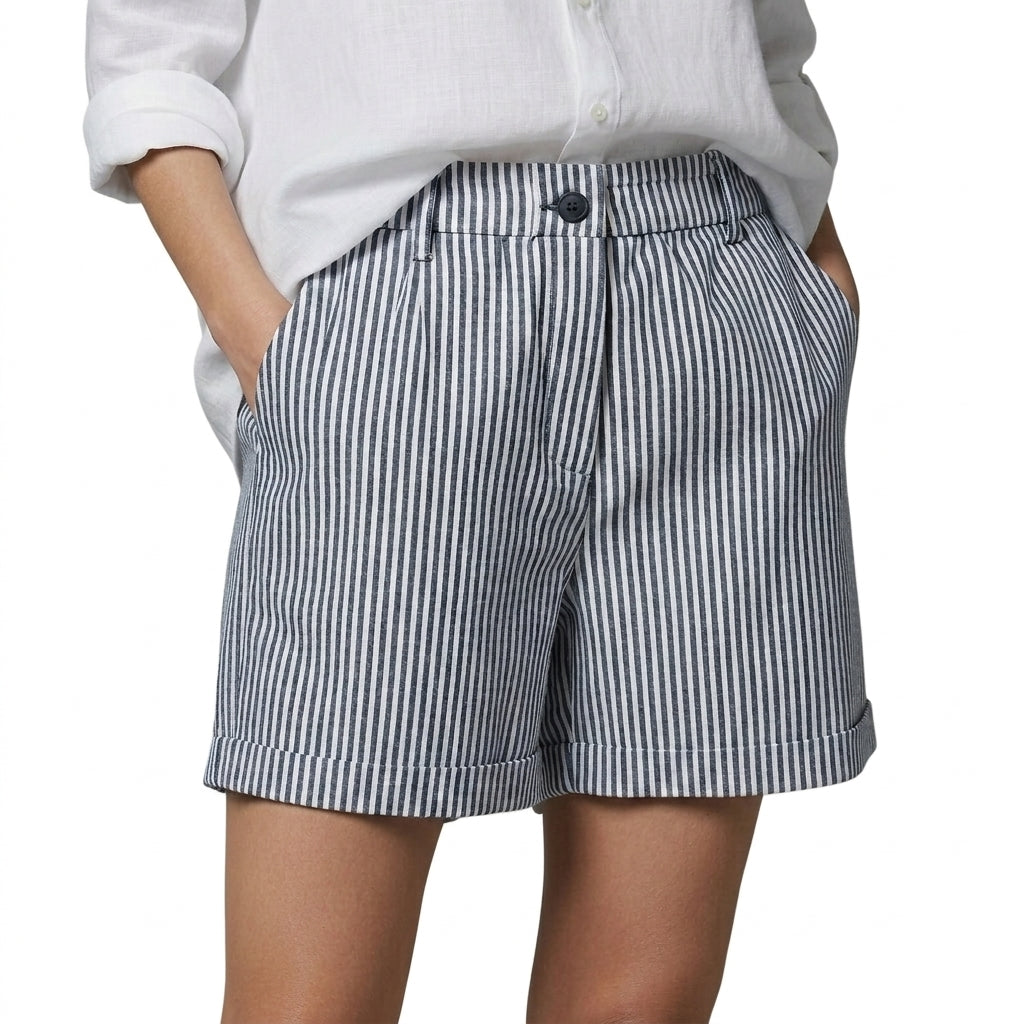 Mujer Pantalones cortos de talle alto con rayas verticales y dobladillo vuelto-Shorts for men-Casaluzia