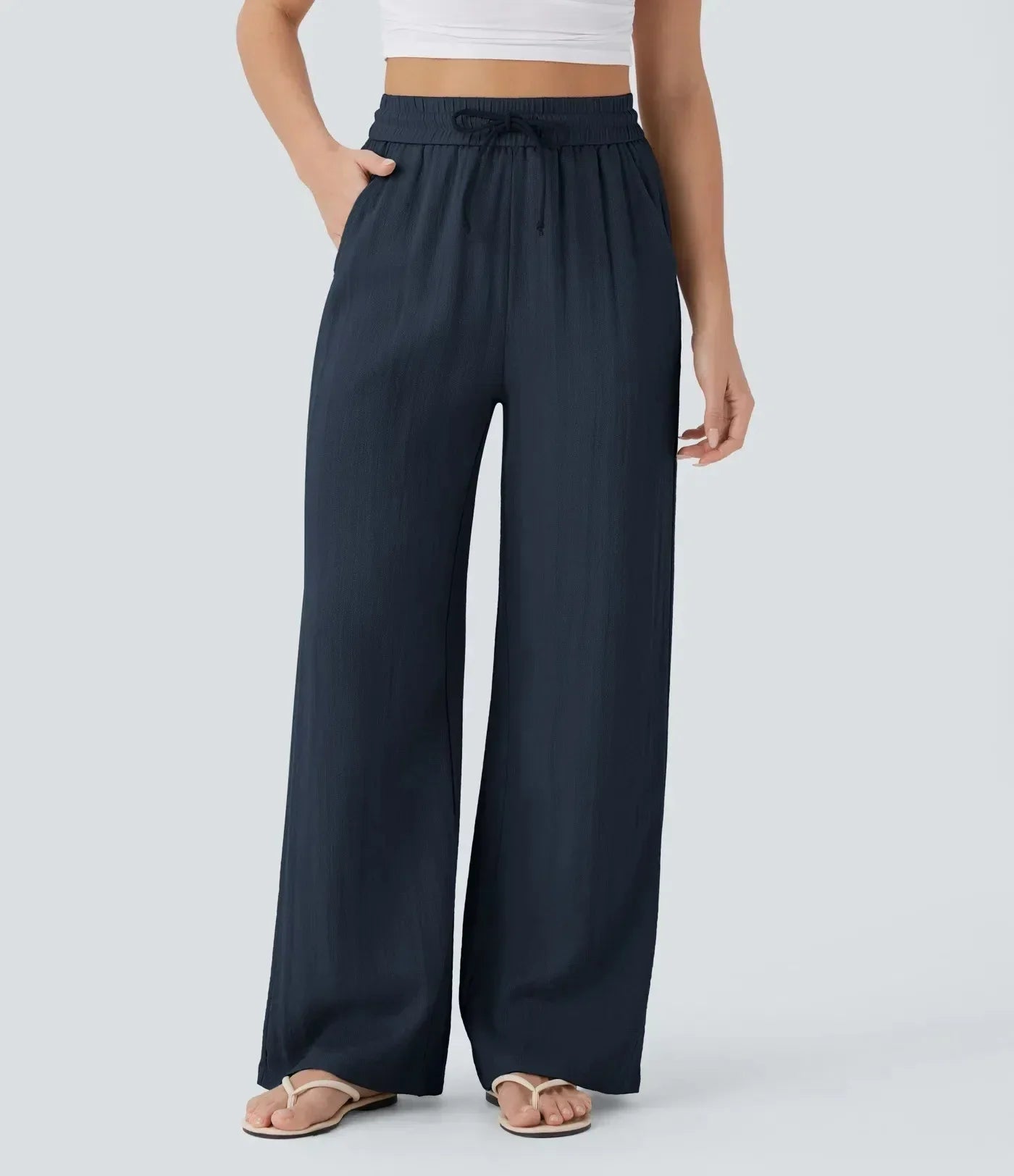 Mujer Pantalones de Pierna Ancha con Cordón y Acabado Texturizado-Pants for Women-Casaluzia