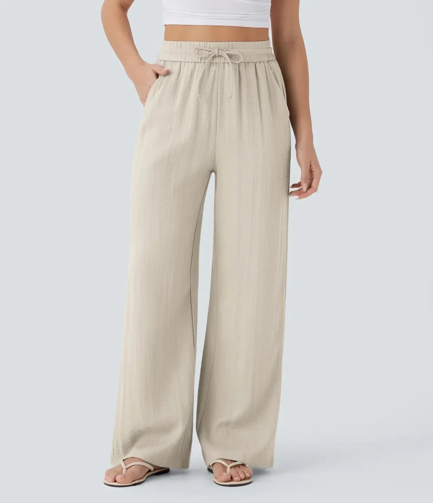Mujer Pantalones de Pierna Ancha con Cordón y Acabado Texturizado-Pants for Women-Casaluzia