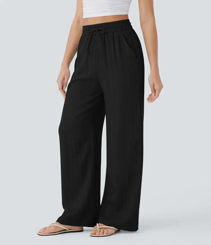 Mujer Pantalones de Pierna Ancha con Cordón y Acabado Texturizado-Pants for Women-Casaluzia
