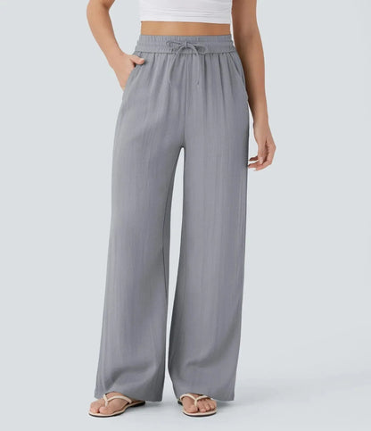 Mujer Pantalones de Pierna Ancha con Cordón y Acabado Texturizado-Pants for Women-Casaluzia
