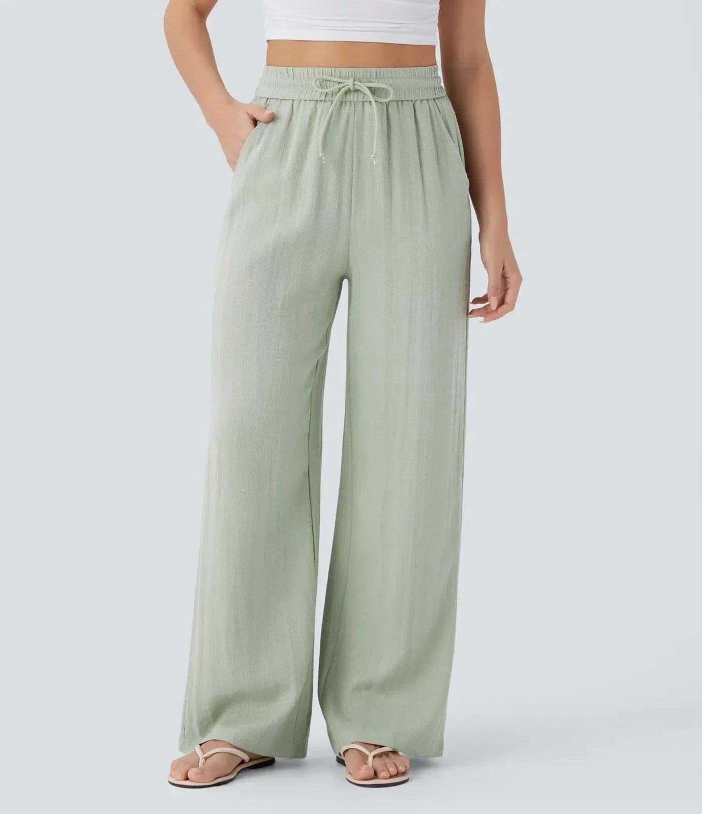 Mujer Pantalones de Pierna Ancha con Cordón y Acabado Texturizado-Pants for Women-Casaluzia