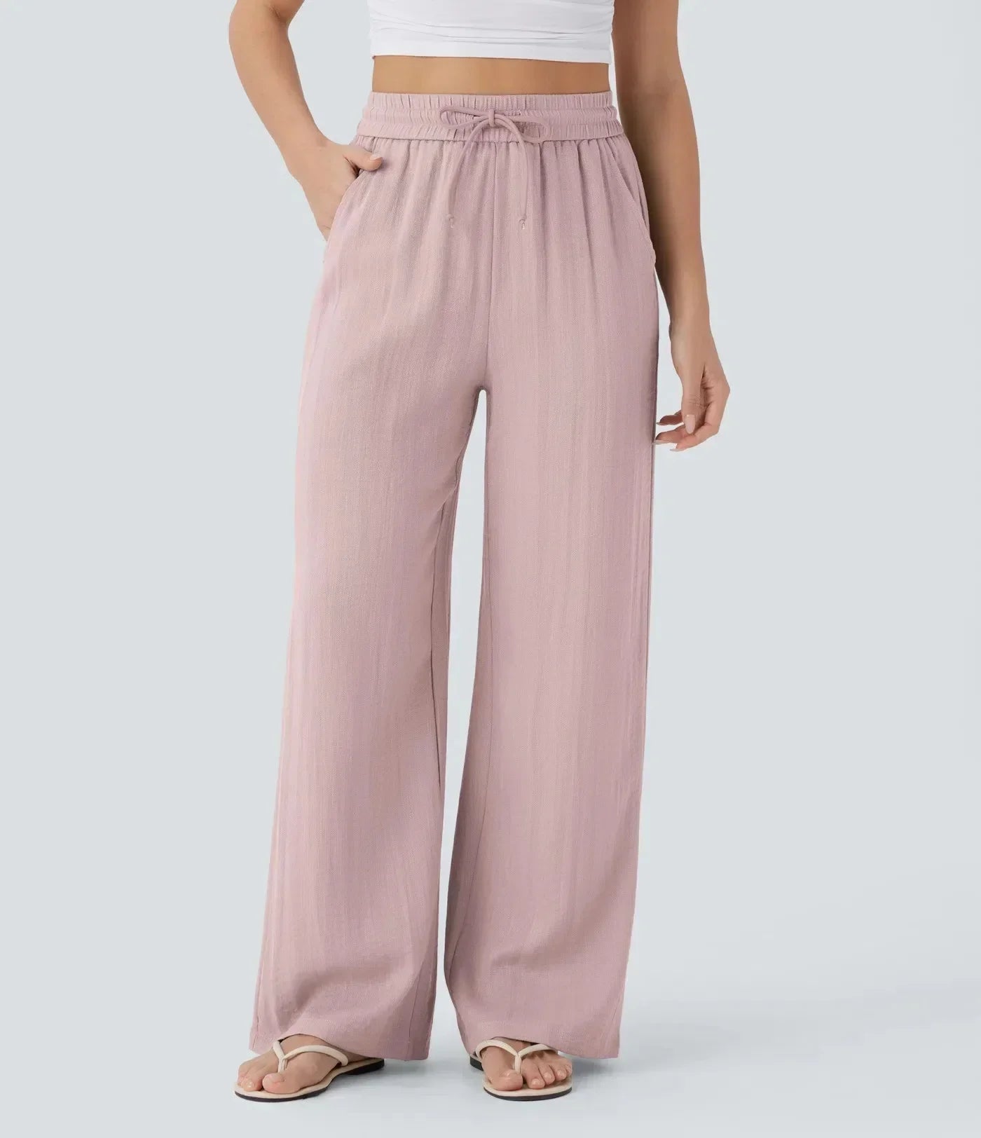 Mujer Pantalones de Pierna Ancha con Cordón y Acabado Texturizado-Pants for Women-Casaluzia