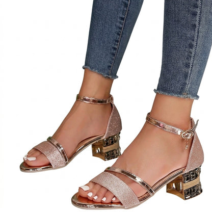 Mujer Sandalias con Tacón de Bloque Geométrico y Correa al Tobillo-Footwear for women-Casaluzia