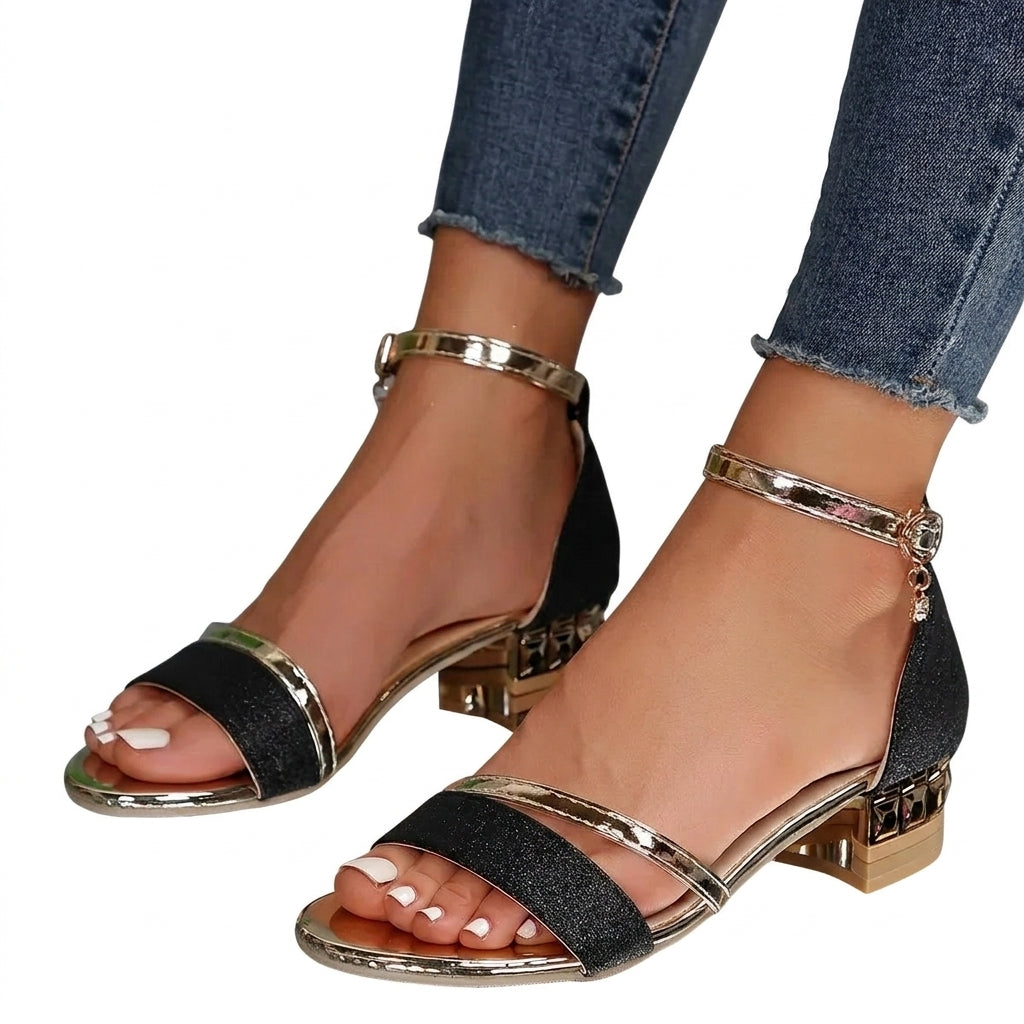 Mujer Sandalias con Tacón de Bloque Geométrico y Correa al Tobillo-Footwear for women-Casaluzia