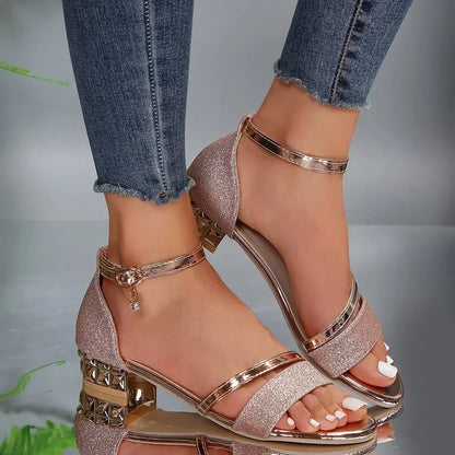 Mujer Sandalias con Tacón de Bloque Geométrico y Correa al Tobillo-Footwear for women-Casaluzia