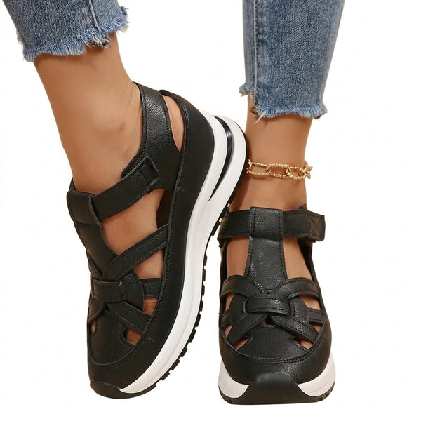 Mujer Sandalias de Punta Cerrada con Diseño Calado y Suela de Plataforma
