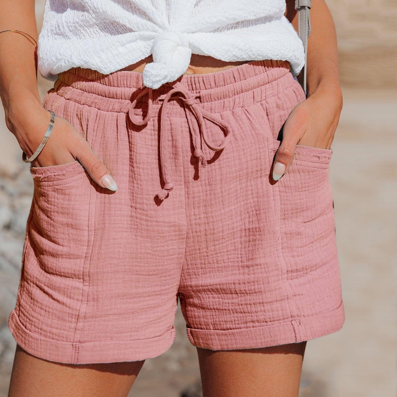 Mujer Shorts con Cintura de Cordón y Bolsillos de Parche-Shorts for women-Casaluzia