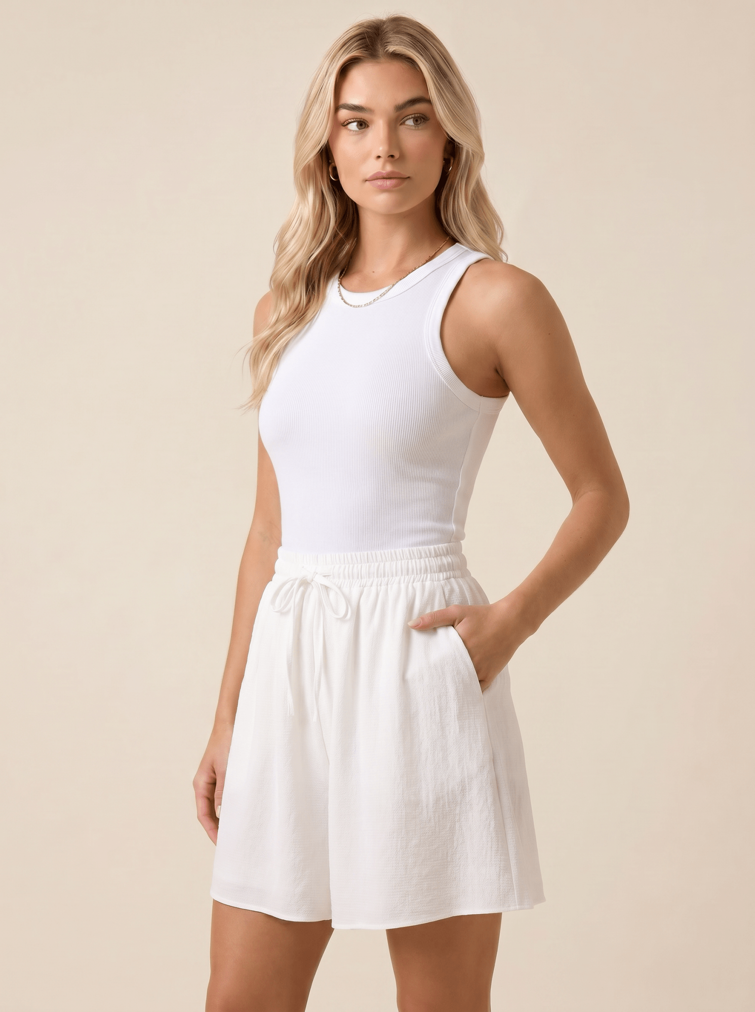 Mujer Shorts con Cintura Elástica y Cordón Ajustable-Shorts for women-Casaluzia