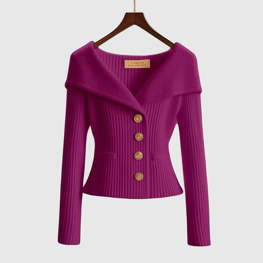 Mujer Suéter de Punto Acanalado con Hombros Descubiertos y Botones Metálicos-sweater for woman-Casaluzia