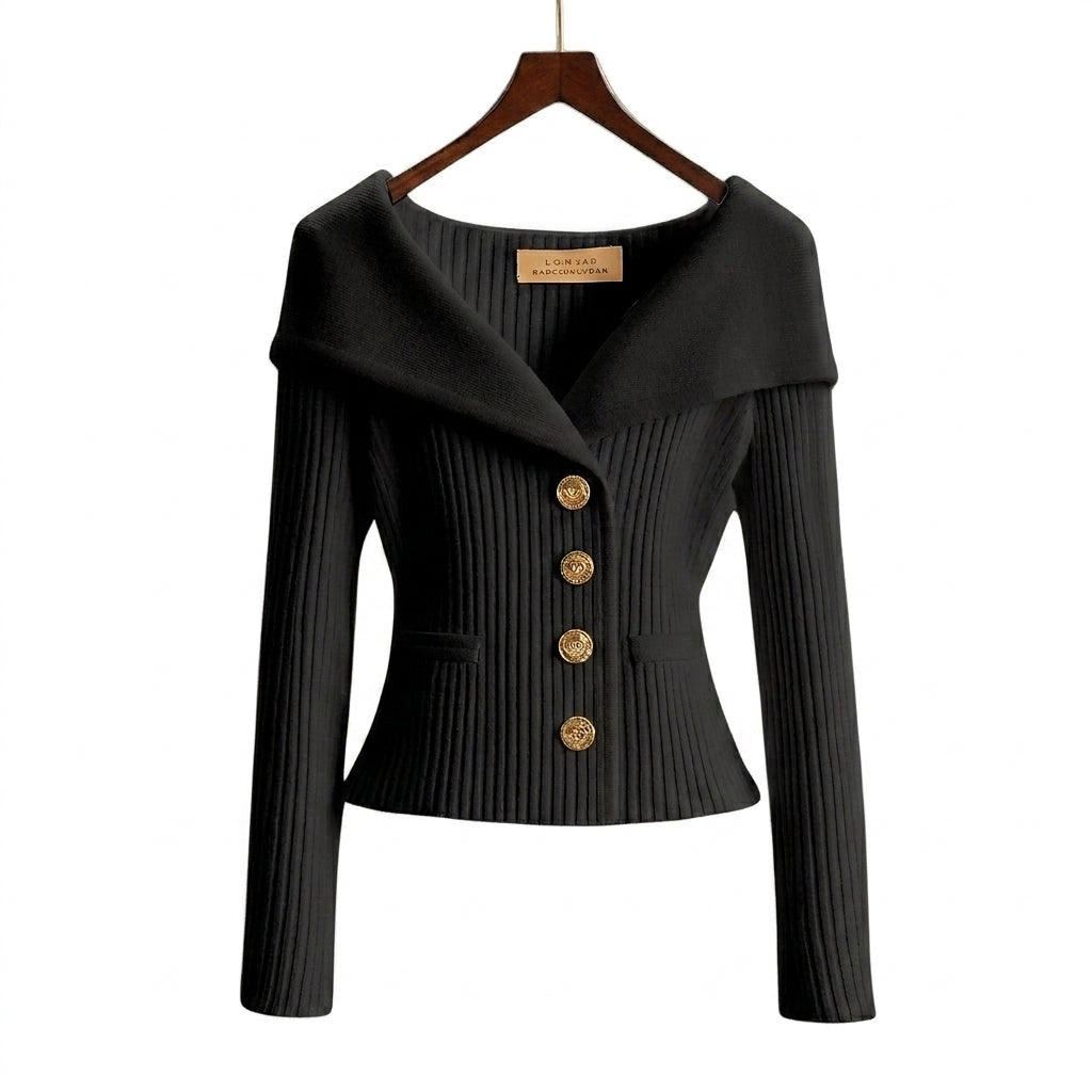 Mujer Suéter de Punto Acanalado con Hombros Descubiertos y Botones Metálicos-sweater for woman-Casaluzia