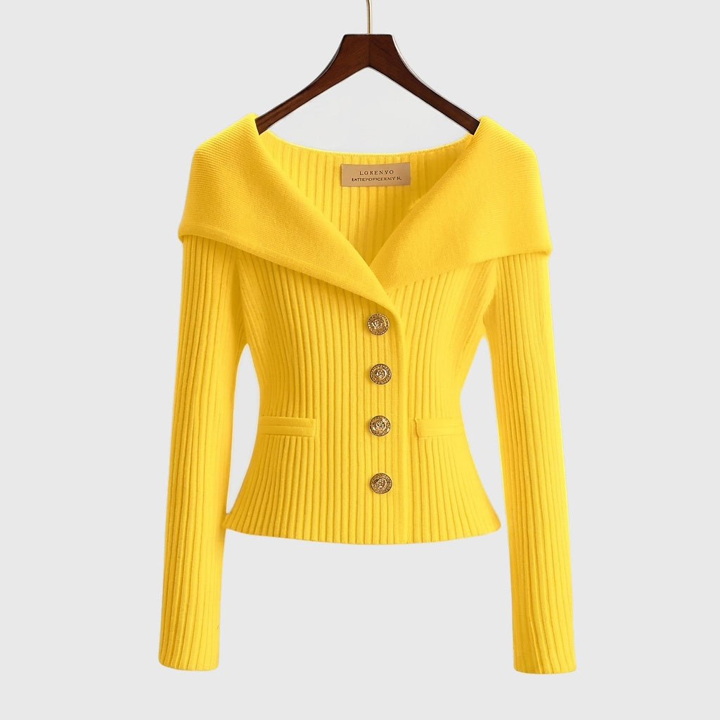 Mujer Suéter de Punto Acanalado con Hombros Descubiertos y Botones Metálicos-sweater for woman-Casaluzia