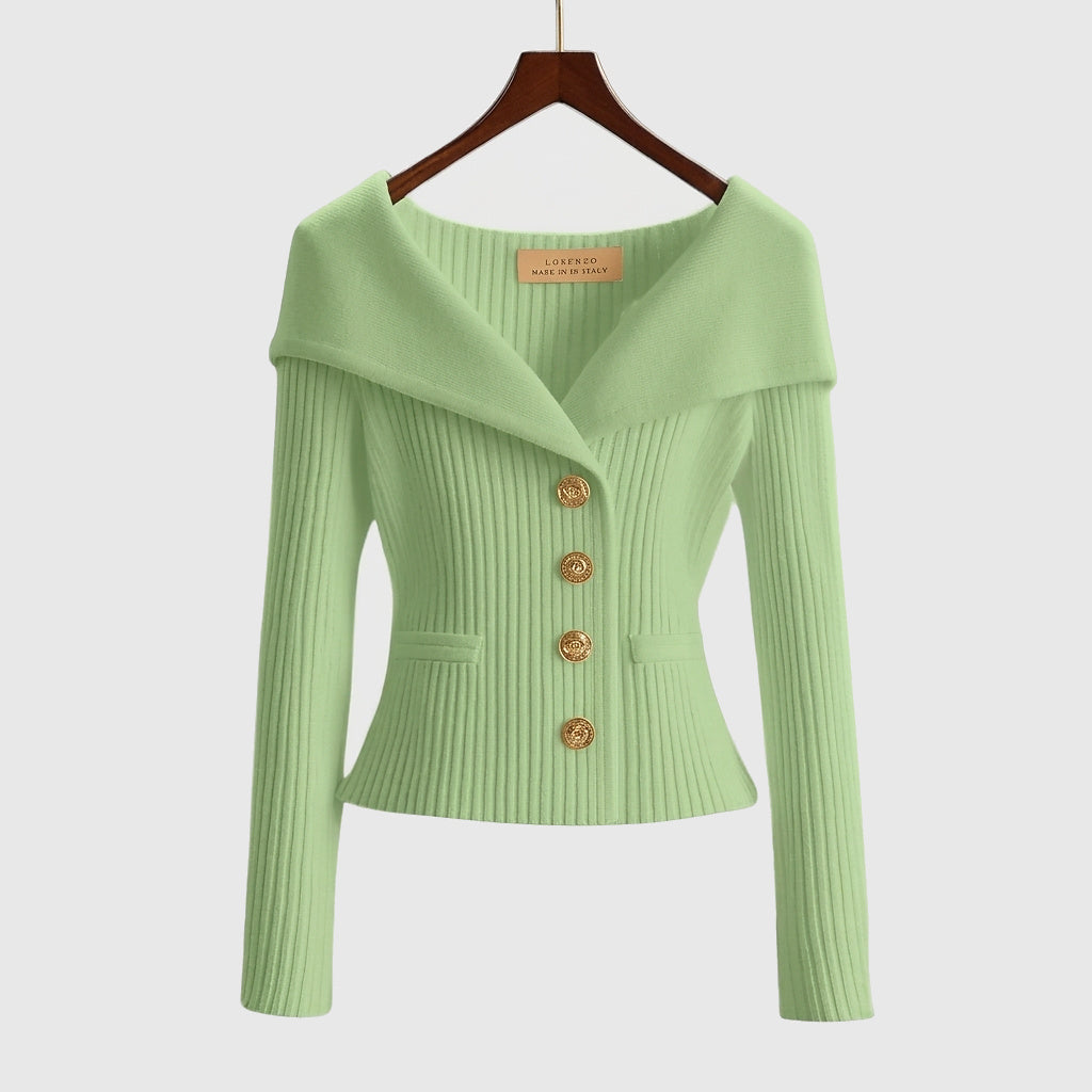 Mujer Suéter de Punto Acanalado con Hombros Descubiertos y Botones Metálicos-sweater for woman-Casaluzia