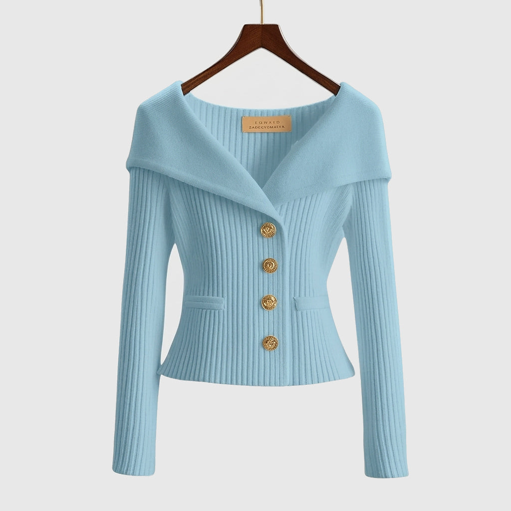Mujer Suéter de Punto Acanalado con Hombros Descubiertos y Botones Metálicos-sweater for woman-Casaluzia