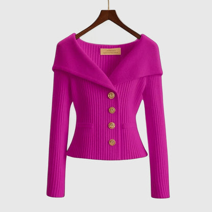 Mujer Suéter de Punto Acanalado con Hombros Descubiertos y Botones Metálicos-sweater for woman-Casaluzia