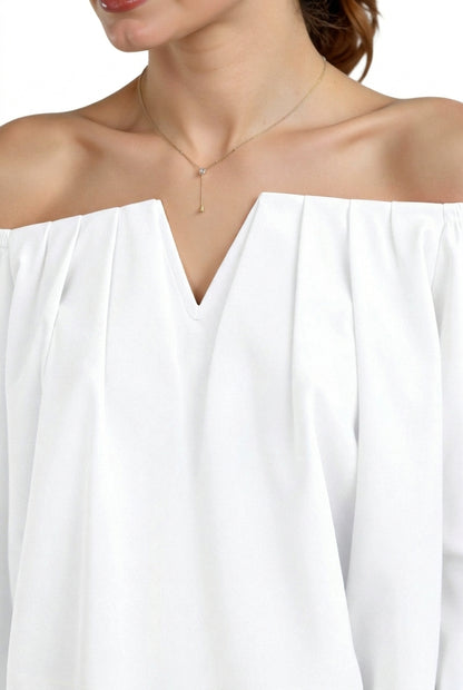 Mujer Top con hombros descubiertos, escote en V y mangas cortas-Tops for women-Casaluzia