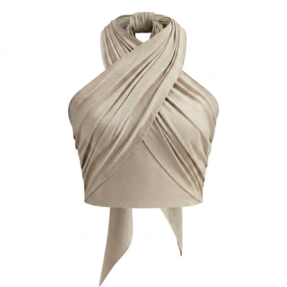 Mujer Top Corto con Cuello Halter y Diseño Cruzado-Tops for women-Casaluzia