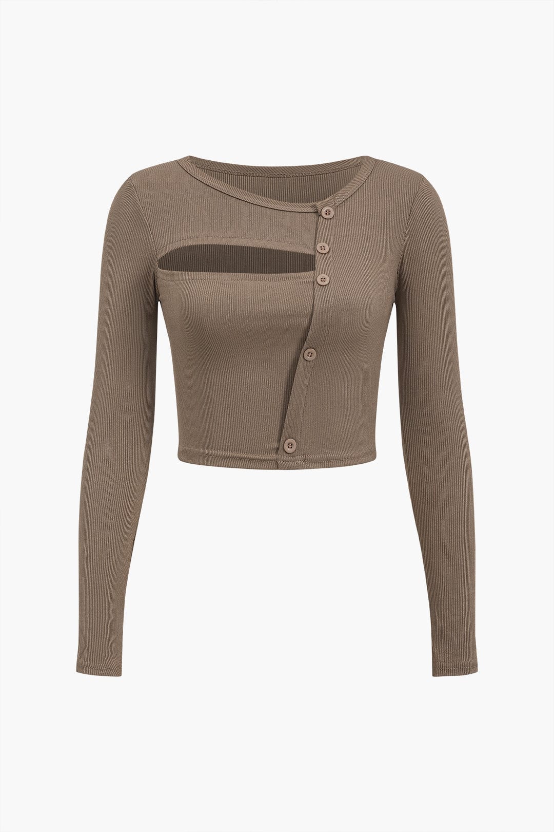 Mujer Top de manga larga con abertura asimétrica y botones-Tops for women-Casaluzia