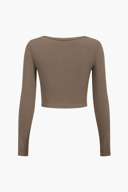 Mujer Top de manga larga con abertura asimétrica y botones-Tops for women-Casaluzia