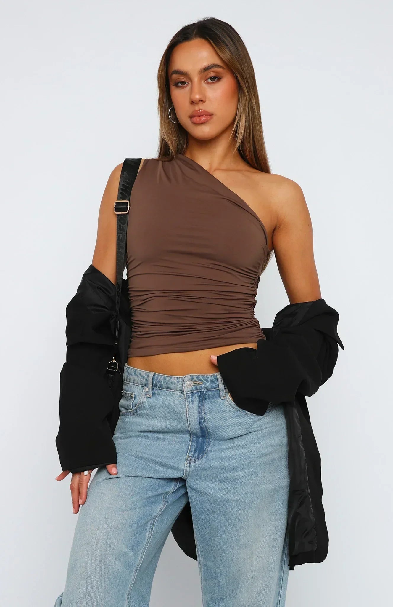 Mujer Top de un hombro con cuerpo fruncido y corte asimétrico-Tops for women-Casaluzia